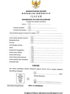  Penulisan Blangko Ijazah Madrasah Tahun Pelajarancg  PETUNJUK TEKNIS PENULISAN BLANGKO IJAZAH MADRASAH TAHUN PELAJARAN 2020/2021