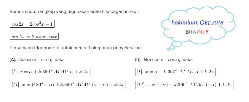 1. Himpunan penyelesaian cos 2x - 3 cos x + 2 = 0 untuk 0 ≤ x ≤ 2π yakni....

2. Himpunan penyelesaian persamaan cos 2x – 2 cos x = -1 , 0 ≤ x ≤ 2π yakni…

3. Himpunan penyelesaian persamaan sin² 2x – 2 sin x cos x – 2 = 0, untuk 0° ≤ x ≤ 360° yaitu….

4. himpunan penyelesaian persamaan 2sin² x – 5 sin x – 3 = 0 untuk 0° ≤ x ≤ 360° ialah…….” title=”1. Himpunan penyelesaian cos 2x – 3 cos x + 2 = 0 untuk 0 ≤ x ≤ 2π ialah….

2. Himpunan solusi persamaan cos 2x – 2 cos x = -1 , 0 ≤ x ≤ 2π adalah…

3. Himpunan solusi persamaan sin² 2x – 2 sin x cos x – 2 = 0, untuk 0° ≤ x ≤ 360° yaitu….

4. himpunan penyelesaian persamaan 2sin² x – 5 sin x – 3 = 0 untuk 0° ≤ x ≤ 360° adalah…….”/> </p>
<p></p>
<h2><span class=