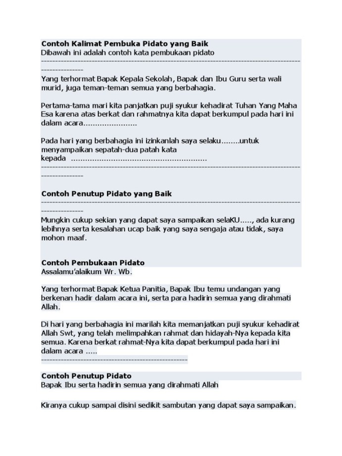 Contoh Pembuka & Penutup Pidato  PDF