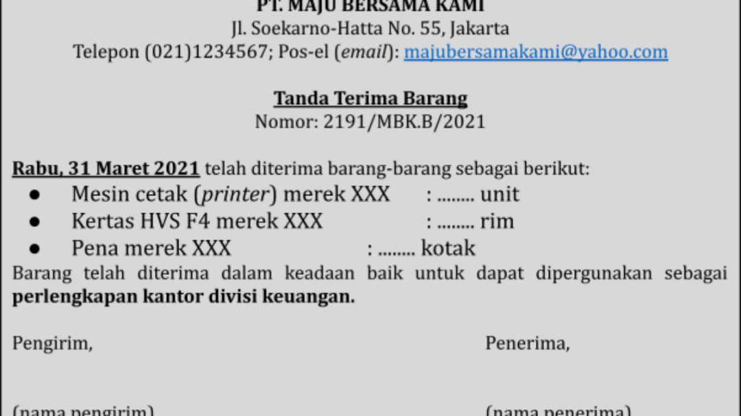 Contoh Tanda Terima yang Lengkap dan Benar - Akseleran Blog