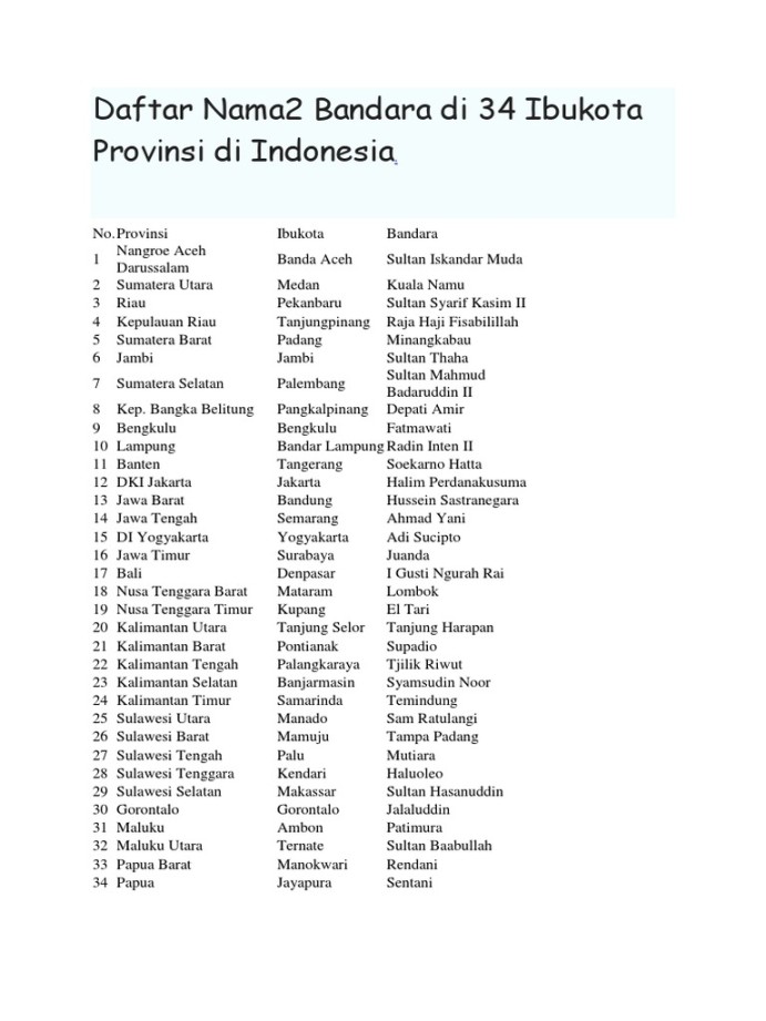 Daftar Nama Bandara Di  Ibukota Provinsi Di Indonesia  PDF