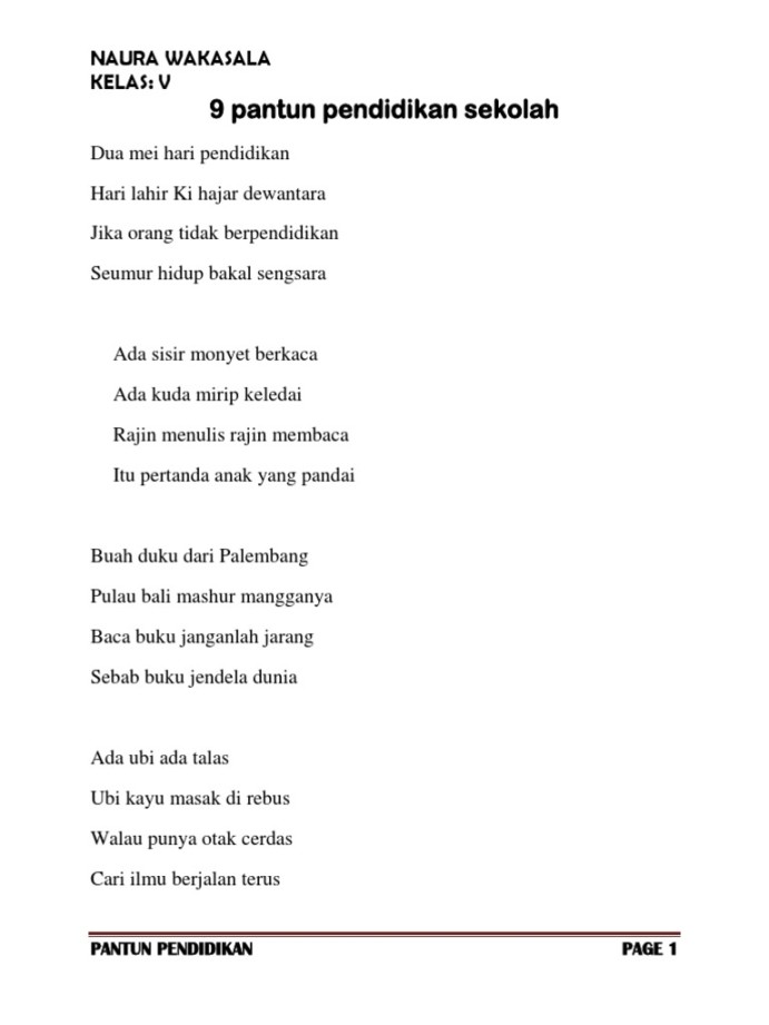 Pantun Pendidikan Sekolah  PDF