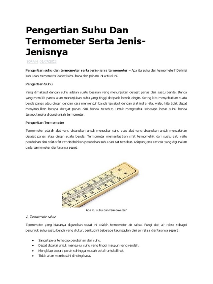 Pengertian Suhu Dan Termometer Serta Jenis  PDF