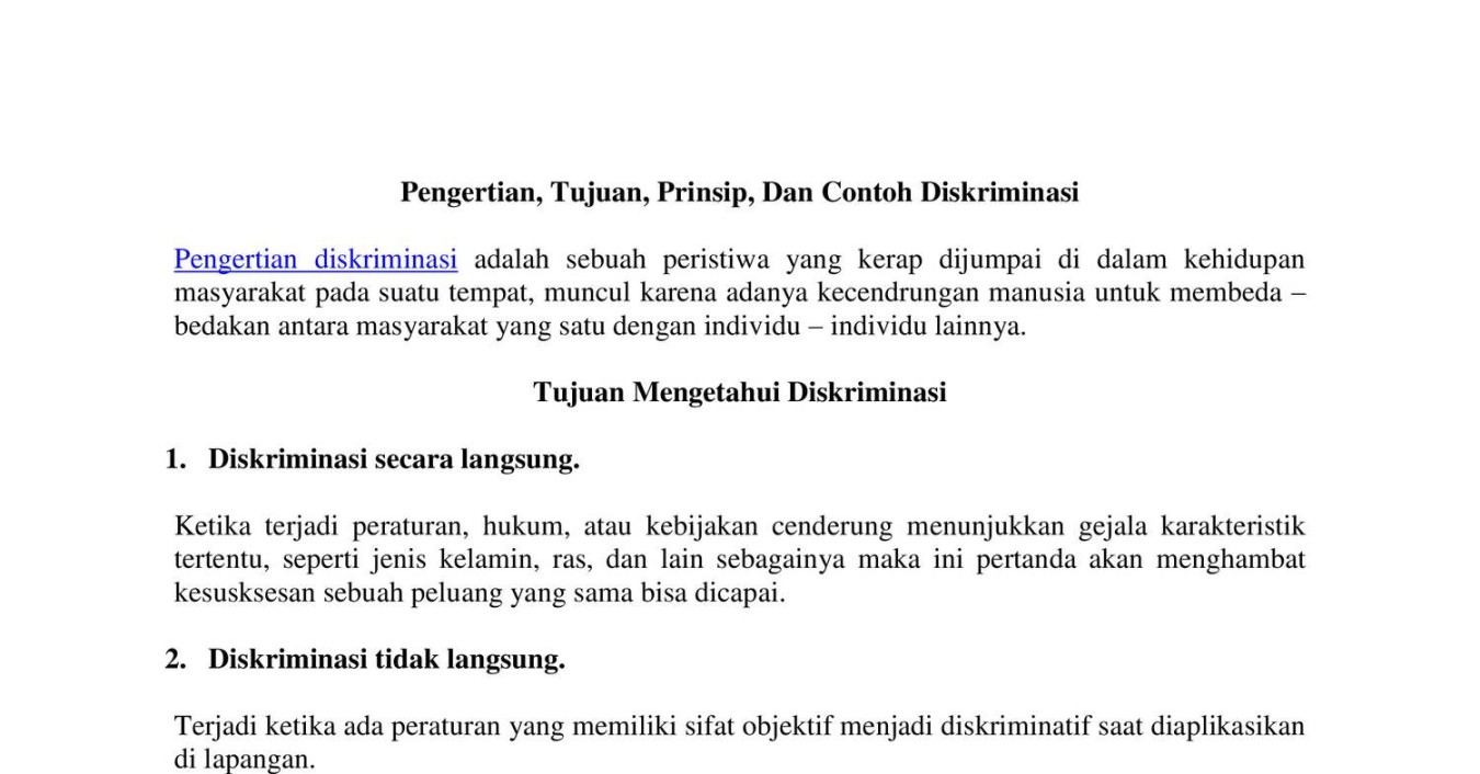 Pengertian, Tujuan Prinsip Dan Contoh Diskriminasi