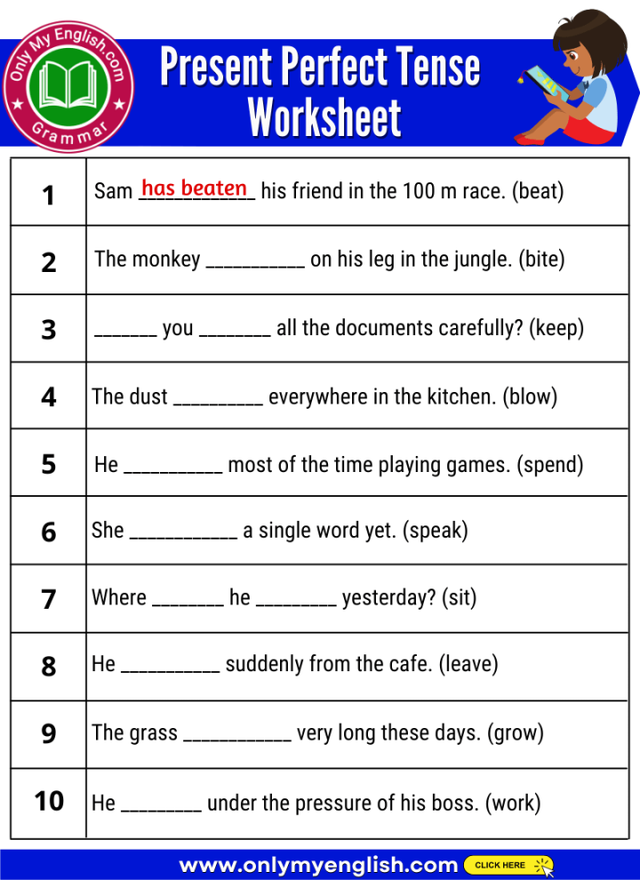 Present Perfect Tense Exercises with Answers » Onlymyenglish