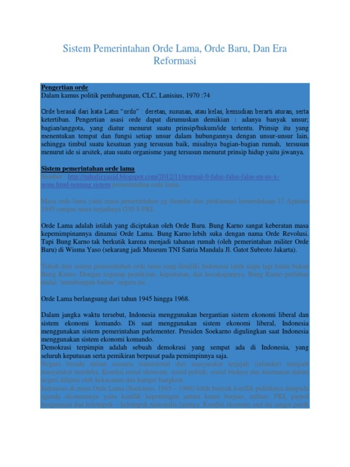 Sistem Pemerintahan Orde Lama, Orde Baru, Dan Era Reformasi  PDF