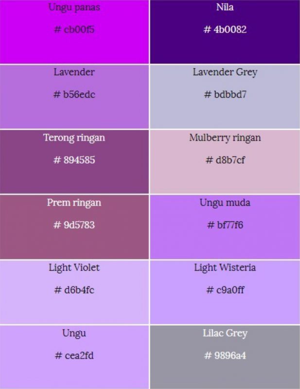 macam macam warna ungu & kode Warna Ungu