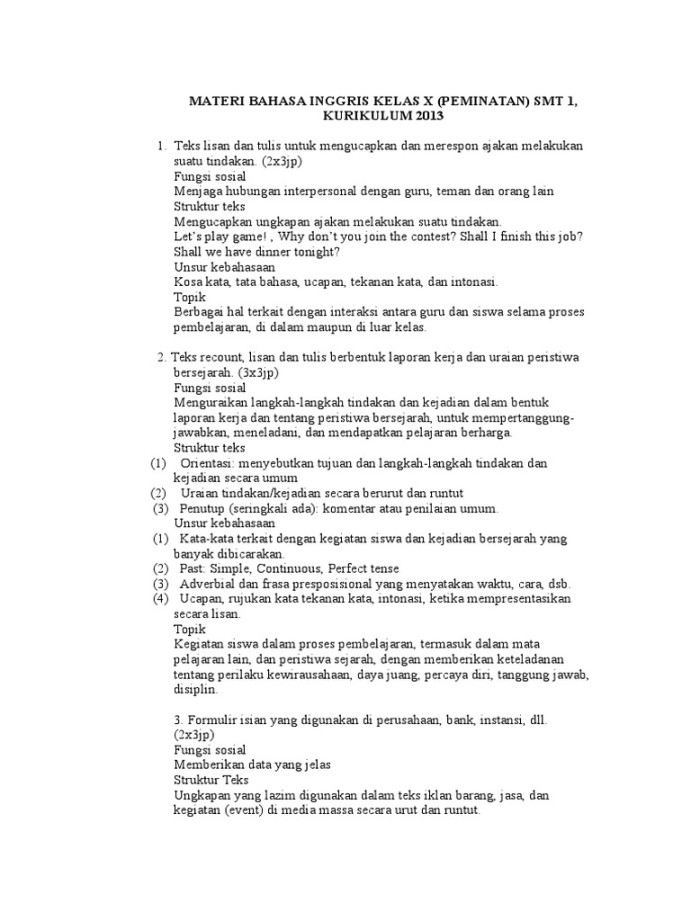 Materi Bahasa Inggris Kelas X (Peminatan)  PDF