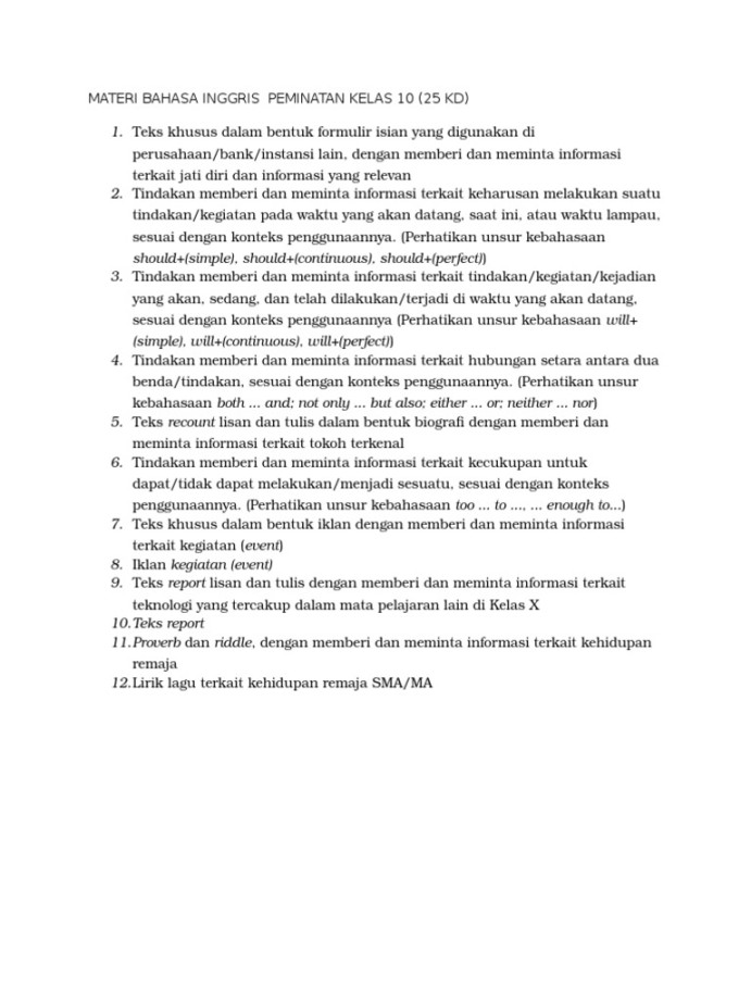 Materi Bahasa Inggris Peminatan Kelas -Revisi  PDF