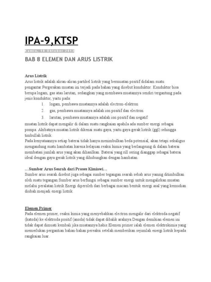 IPA Elemen Dan Arus Listrik  PDF