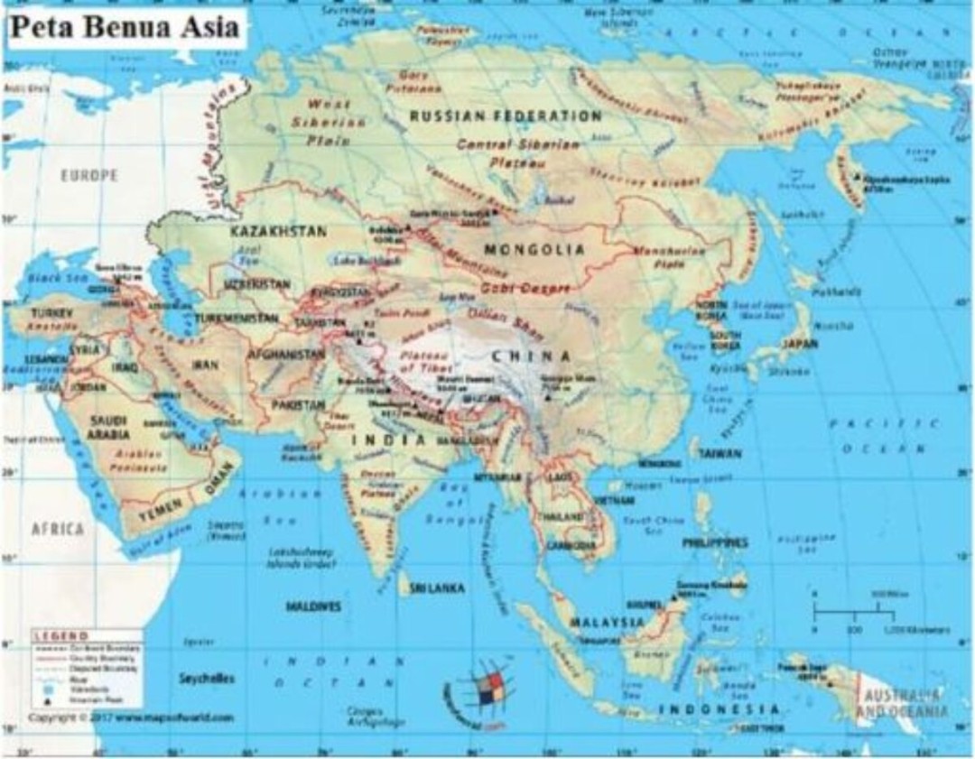 Karakteristik Benua Asia, Peta, Negara, dan Letak Astronomis