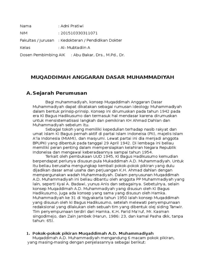 Muqaddimah Anggaran Dasar Muhammadiyah  PDF