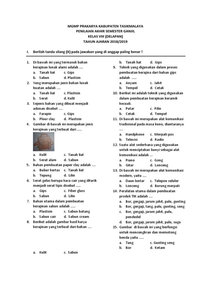 Soal Prakarya Viii  PDF