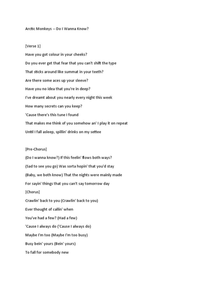 Arctic Monkeys - Do I Wanna Know  PDF