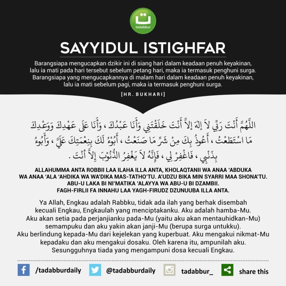 Bacaan Doa Sayyidul Istighfar Tulisan Arab, Latin, Arti, dan