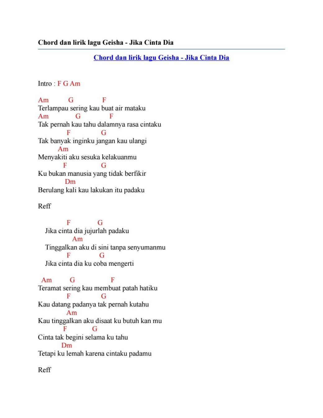 Chord dan lirik lagu geisha jika cinta dia by Chord Zila - Issuu