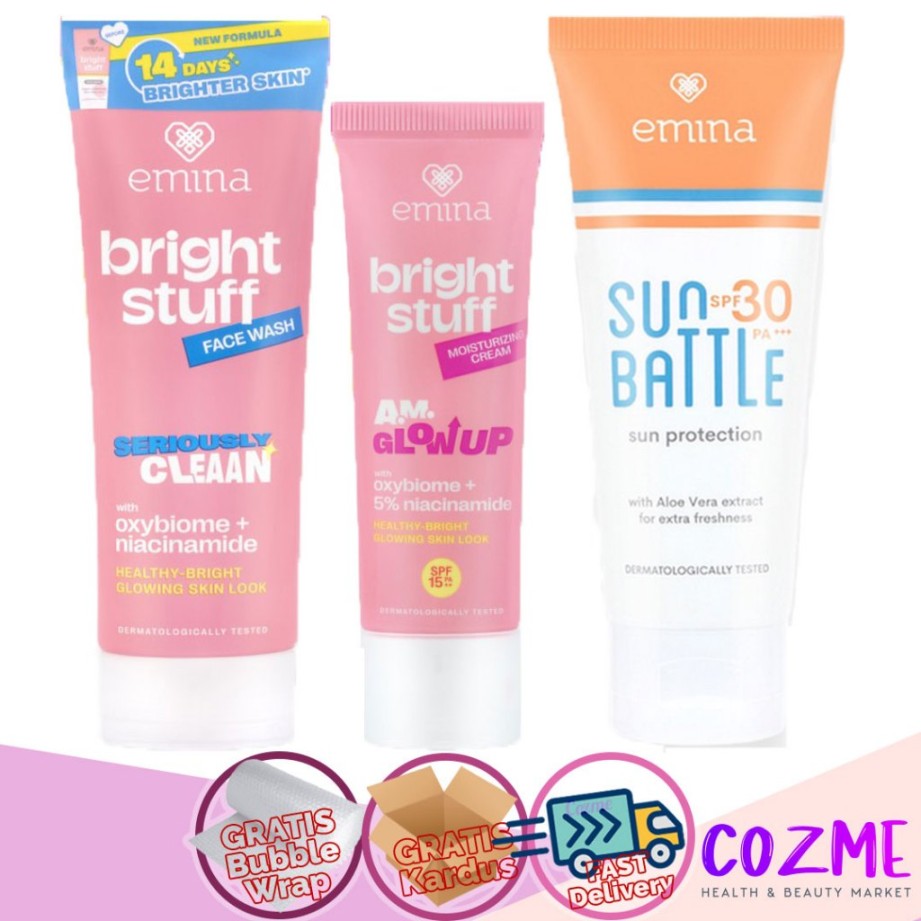 Emina Bright Stuff Face Wash Moisturizer Cream Sun Battle