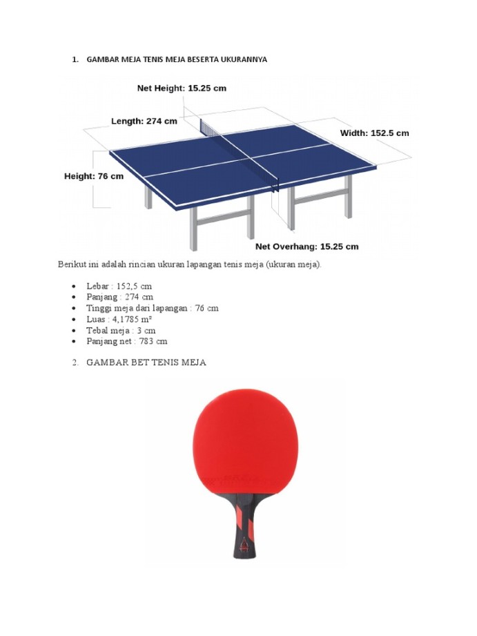 Gambar Meja Tenis Meja Beserta Ukurannya  PDF