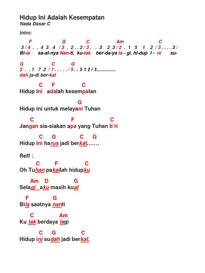 Hidup Ini Adalah Kesempatan (Kolintang)  PDF