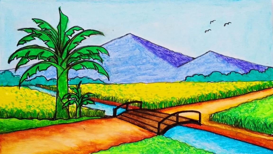 How to Draw Paddy Fields and Mountain Scenery Drawing Step by Step