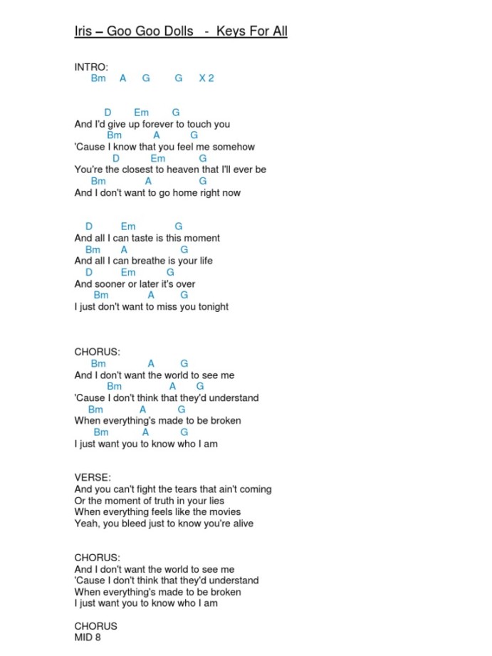 Iris - Goo Goo Dolls - Keys For All  PDF  Song Structure  Songs