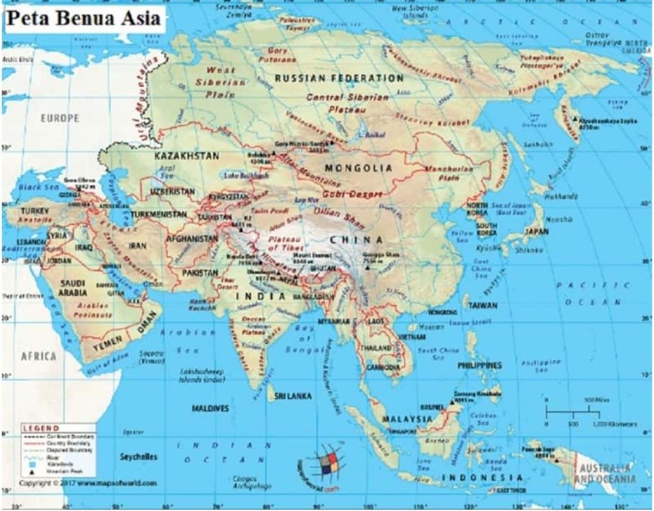 Karakteristik Benua Asia, Peta, Negara, dan Letak Astronomis