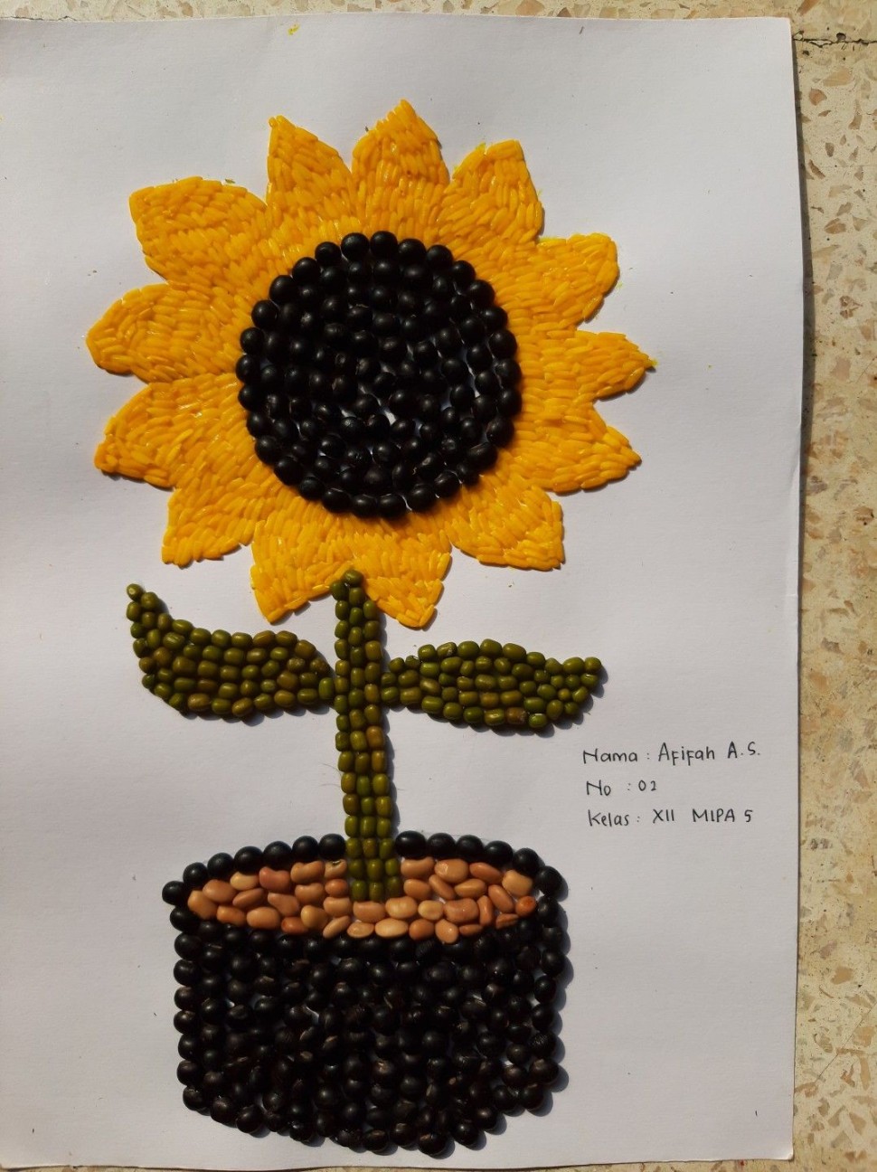 Kolase bunga matahari dari biji bijian  Seni mosaik, Biji-bijian