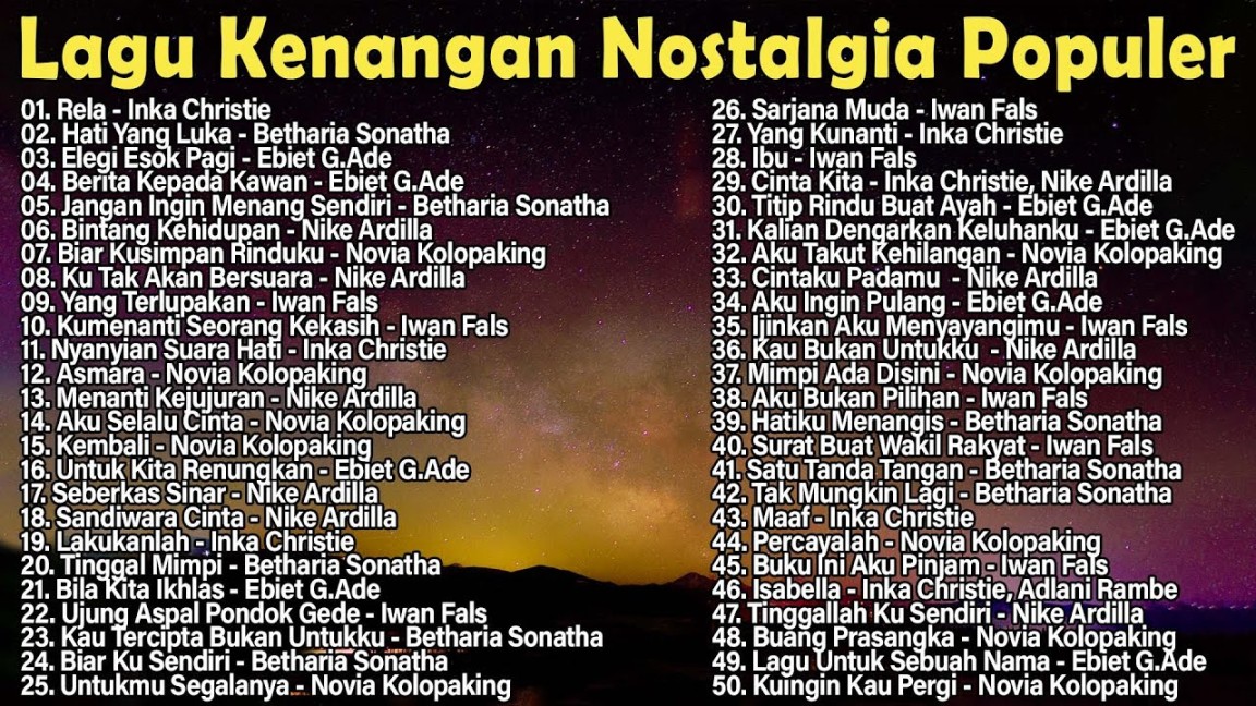 Kumpulan Lagu Lawas Indonesia Terbaik  Tembang Kenangan Terpopuler Terbaik  Sepanjang Masa