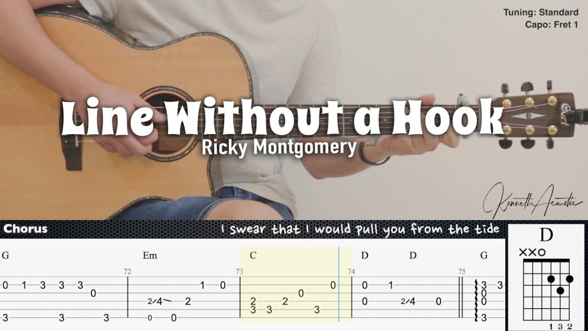Line Without a Hook - Ricky Montgomery  Fingerstyle Guitar  TAB + Chords  + Lyrics