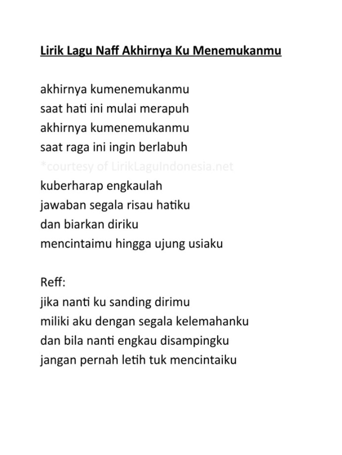 Lirik Lagu Naff Akhirnya Ku Menemukanmu  PDF