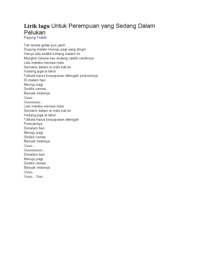 Lirik Lagu Perempuan Dalam Pelukan  PDF