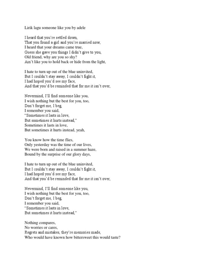 Lirik Lagu Someone Like You by Adele  PDF