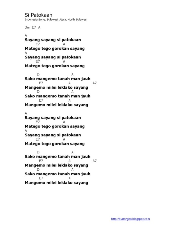 Lyric & Chord - Si Patokaan - Indonesia Song  PDF