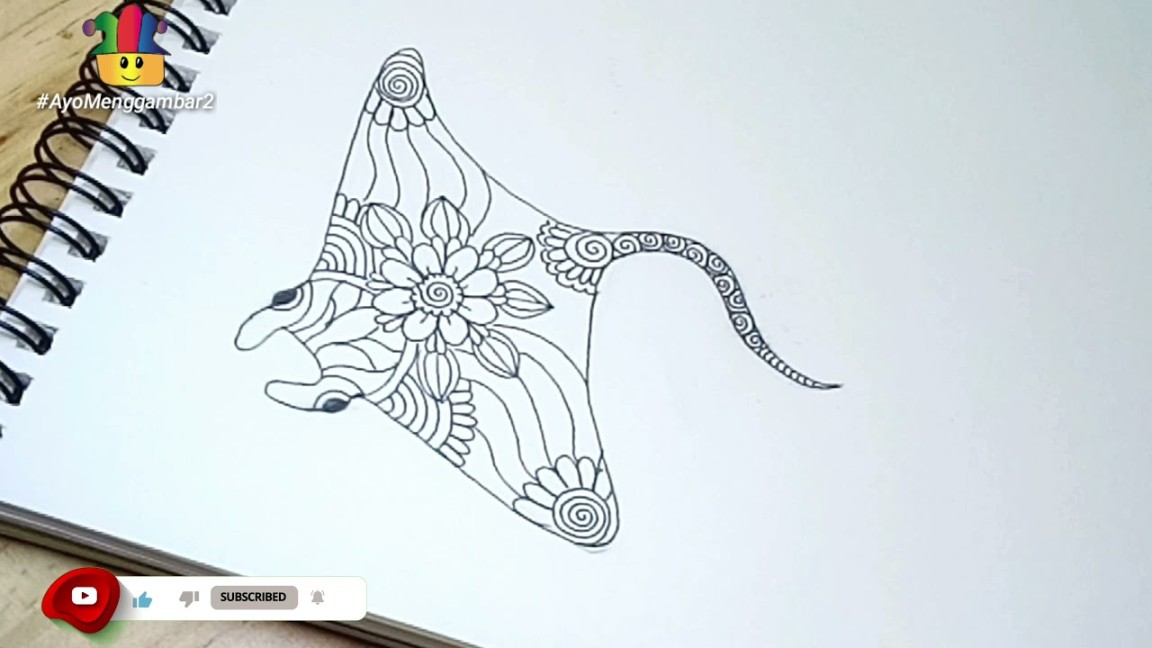 Menggambar Stilasi Hewan  Menggambar Ikan Pari  step by step drawing  doodle stingray