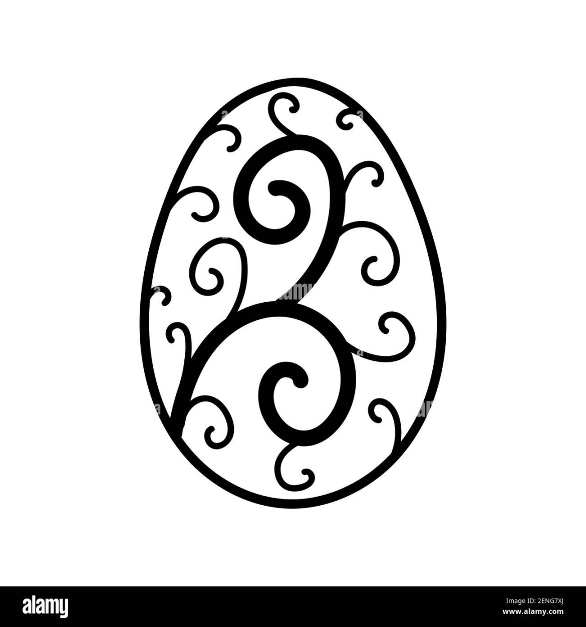 One easter egg with black vignette, scroll ornament on white