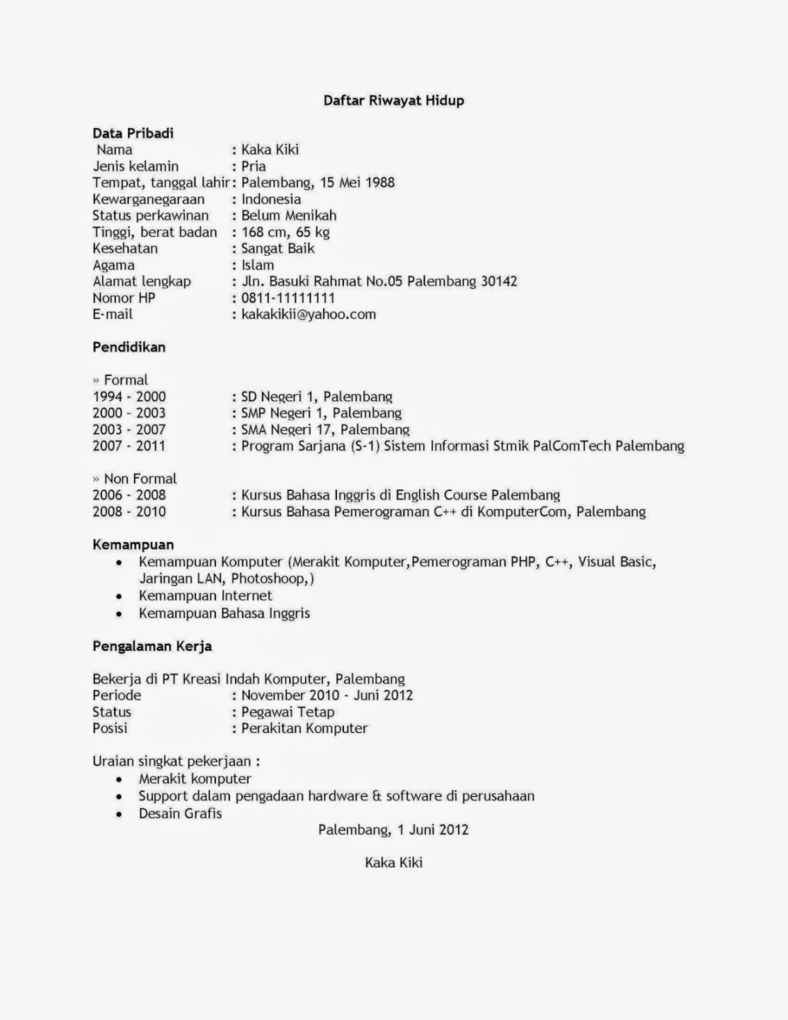 Perbedaan Riwayat Hidup dan Curriculum Vitae - Contoh CV