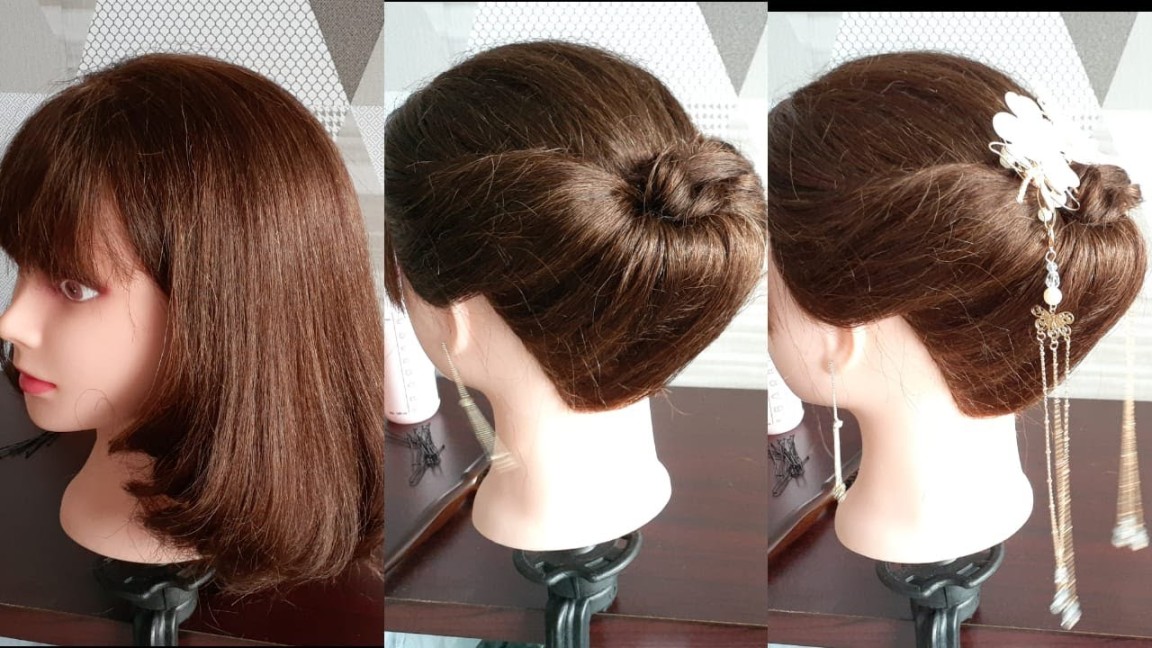 Sanggul Modern mudah untuk Rambut Pendek (easy hairstyle hairbun for short  hair)