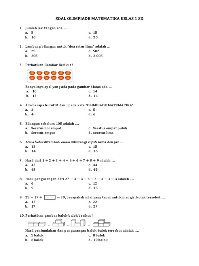 Soal Olimpiade Matematika Kelas  SD  PDF