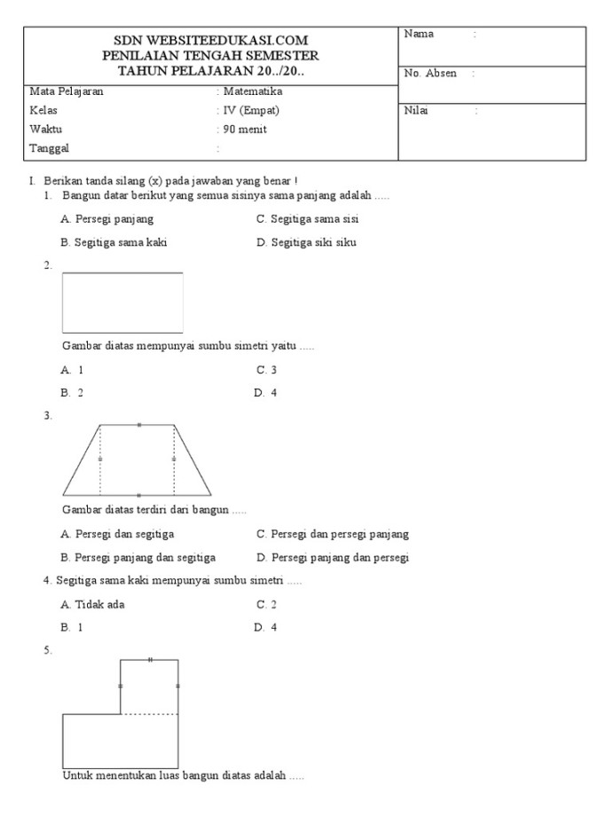 Soal PTS Matematika Kelas  Semester  K  PDF
