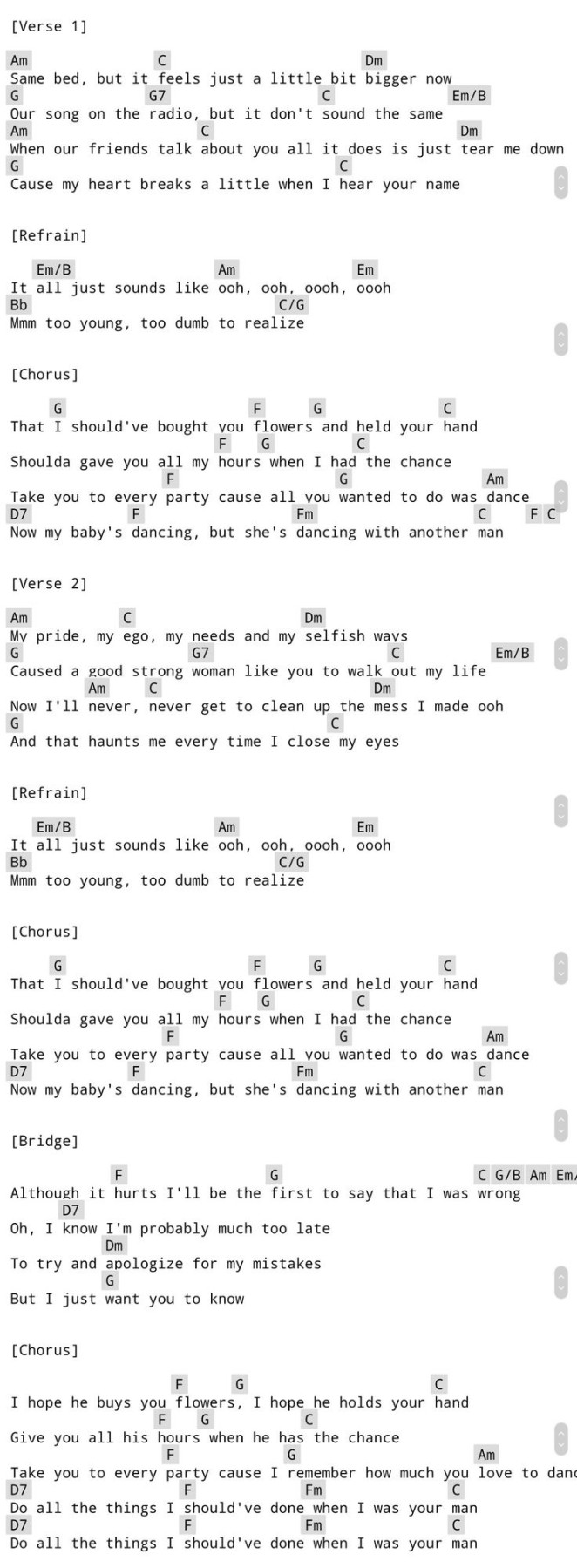 When I was your man - Bruno Mars: Guitar Chords  Musik gitarre