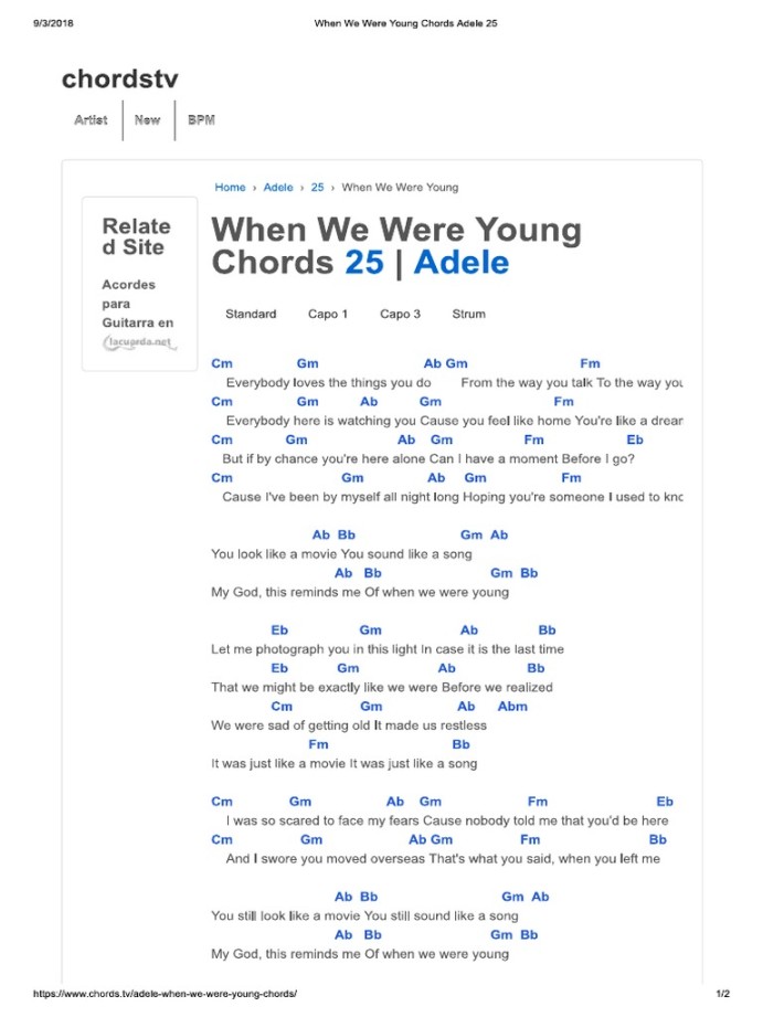 When We Were Young Chords Adele   PDF