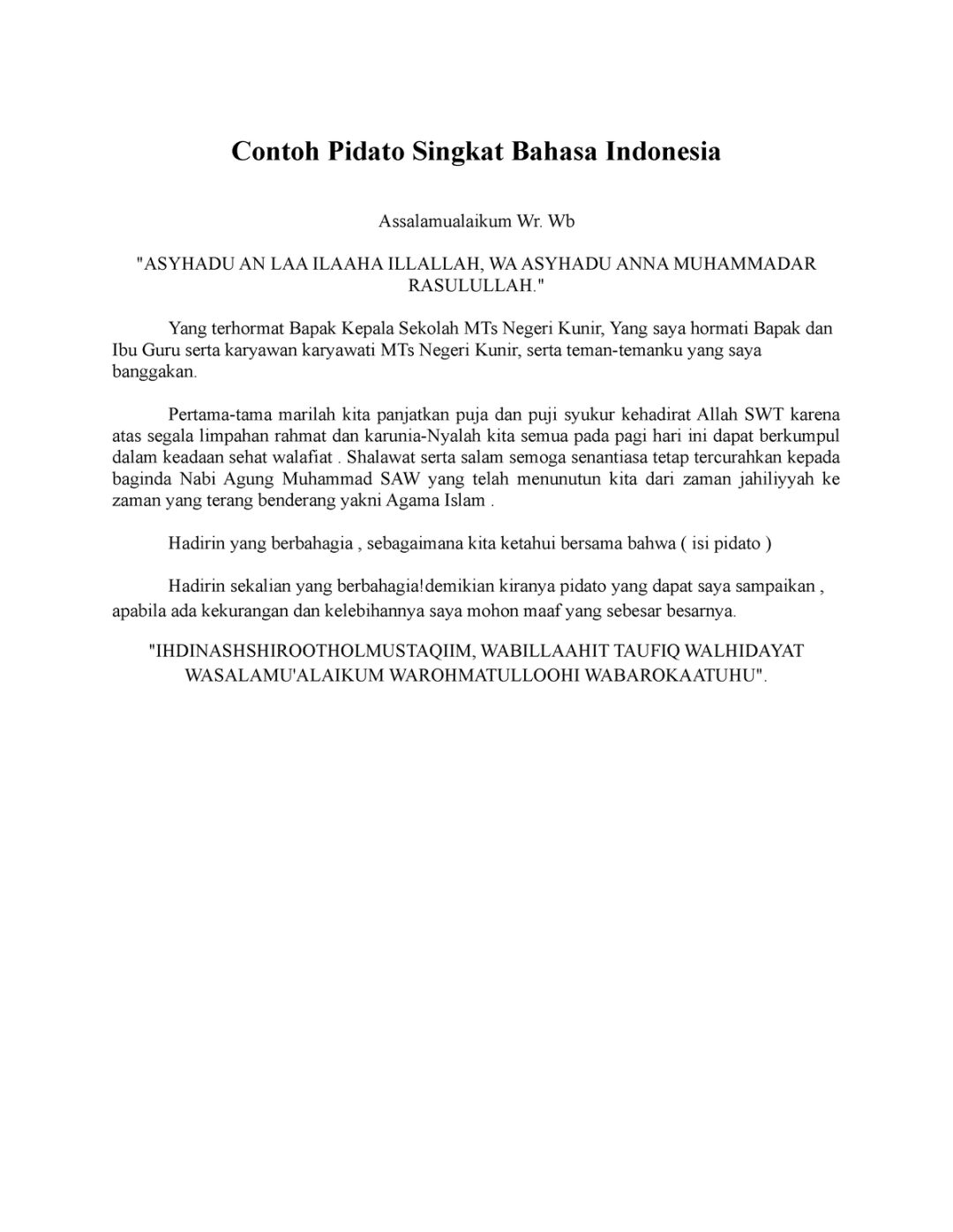 Contoh Pidato Singkat Bahasa Indonesia - Contoh Pidato Singkat