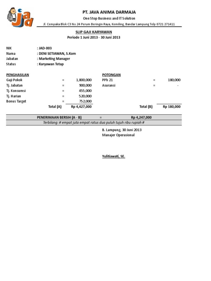 Contoh Slip Gaji Karyawan Format Ms Excel  PDF