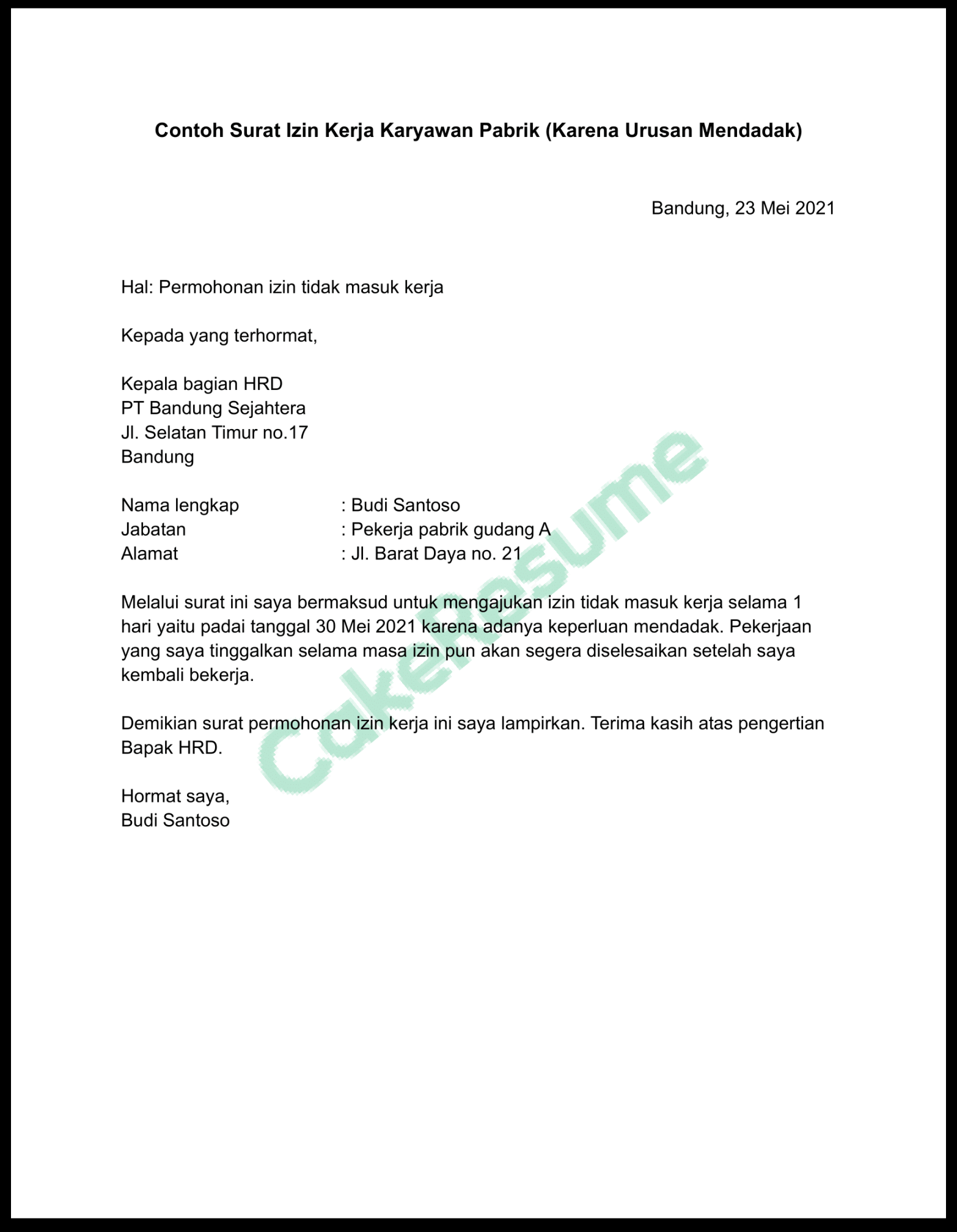 Contoh Surat Izin Tidak Masuk Kerja, Format dan Cara Membuatnya