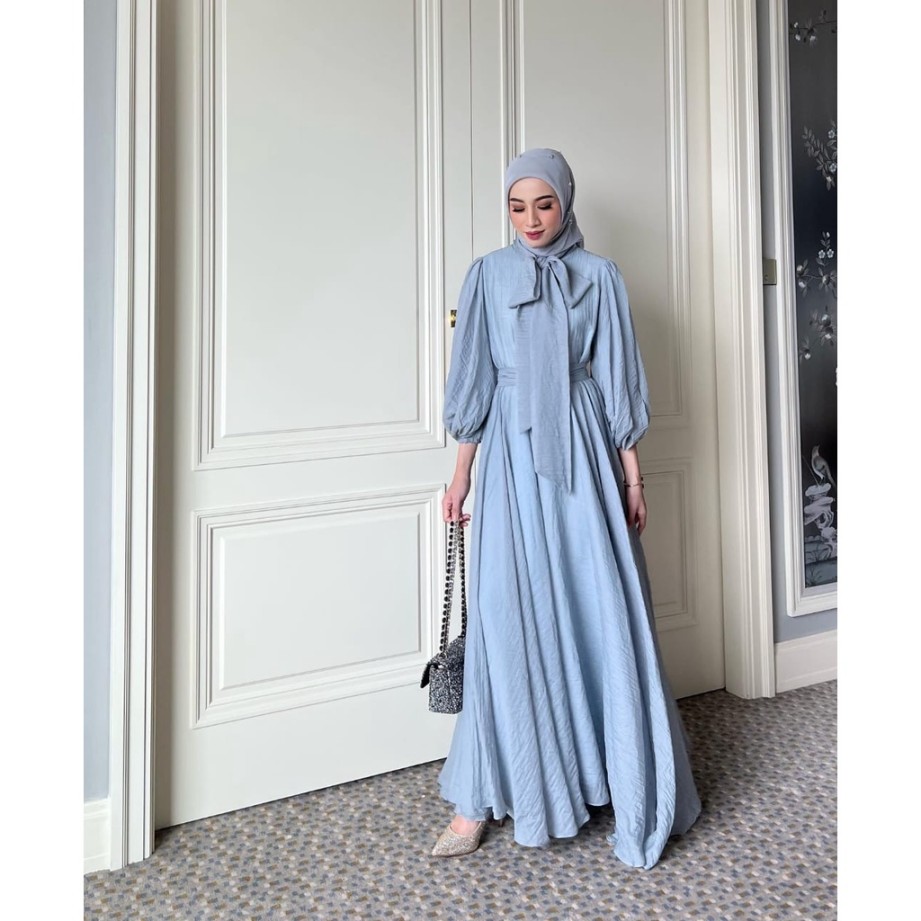 gaun pesta muslimah terbaru  polos dress viral model mayung mewah dress  kondangan wanita kekinia baju lebaran simple minimalis elegan ,mewah