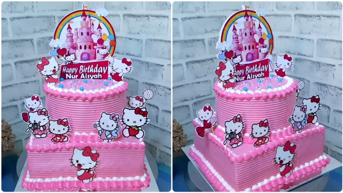 HELLO KITTY #tutorial kue ulang Tahun Bertingkat tema Hello Kitty  #birthdaycakehellokitty