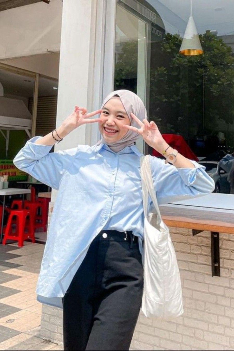 Ootd Hijab Baju Warna Biru Muda  Wanita, Casual hijab outfit
