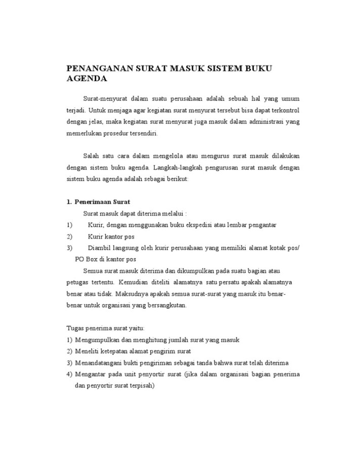 Penanganan Surat Masuk Sistem Buku Agenda  PDF