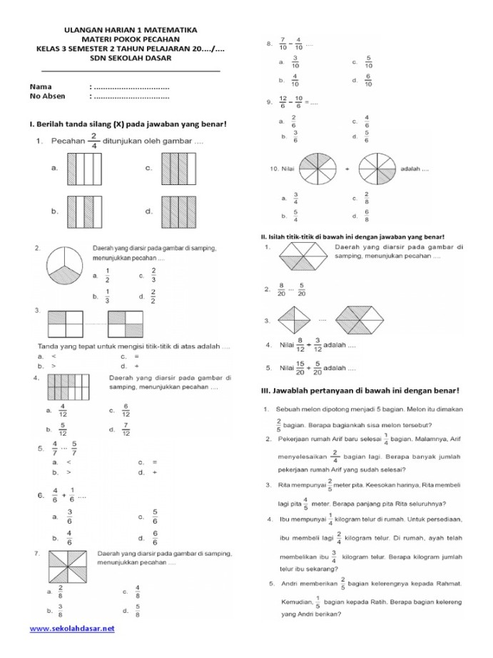 Soal Matematika Kelas  Semester  Pecahan PDF  PDF