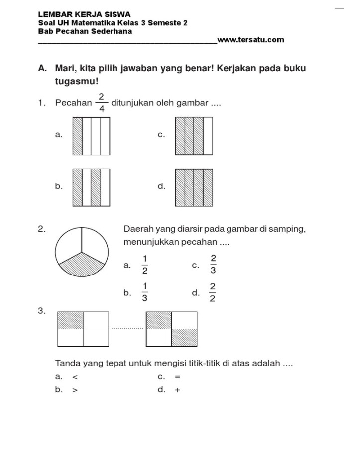 Soal Uh Matematika Kelas  Bab Pecahan Sederhana Semester   PDF